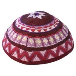 Maroon Geometrical Embroidered Cotton Kippah By Ya | Kippahs | Judaica